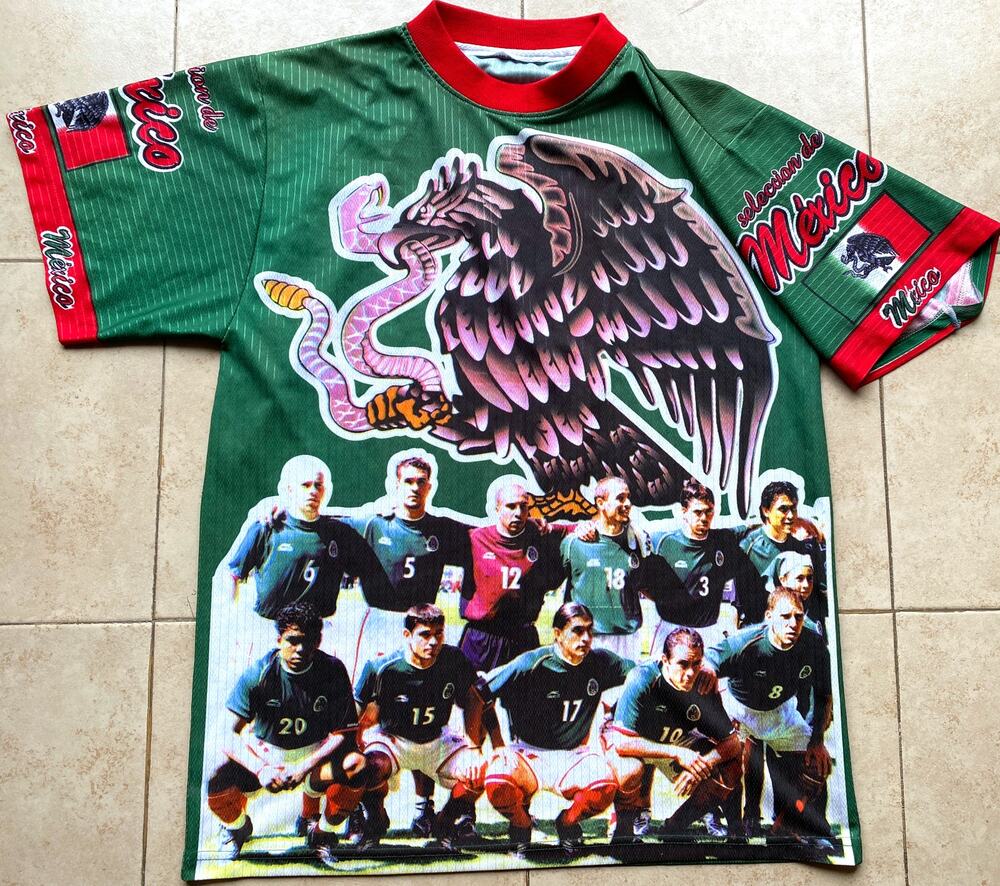 Mexico Soccer BOOTLEG 2002 World Cup Japan Korea jersey L green red FIFA vintage